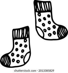 A pair of woolen winter socks. Hand-drawn vector illustration, doodle, sketch.