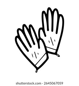 Pair of work gloves. Hand drawn doodle vector. Accessory made of thick material to protect a handyman. Illustration line art element.
