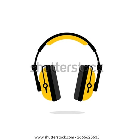 A pair of yellow and black earmuffs, designed to protect the ears from loud noise, are centered on a white background.