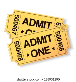 pair of yellow cinema tickets on white