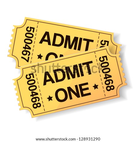 pair of yellow cinema tickets on white