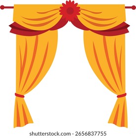 Pair of yellow curtains with central red flower decoration. Perfect for drama visuals, classical backgrounds, or festive stage elements.