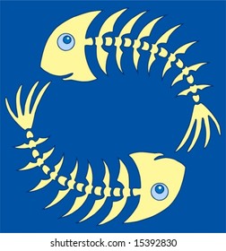 Par de huesos amarillos sobre azul - ilustración vectorial.
