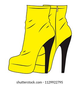 A pair of yellow high heel boots isolateds on a white background. Vector fashion illustration