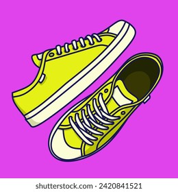 Pair of Yellow Low-Cut Sneaker Schuhe mit weißer Sohle, flaches Design