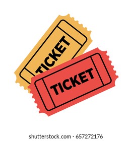 A pair of yellow and red movie ticket icons. Vector.