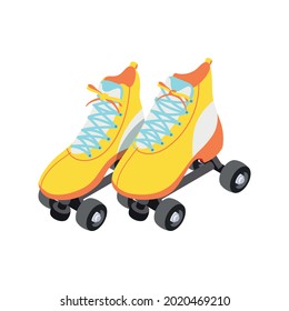 Pair of yellow rollerskates isometric icon 3d vector illustration