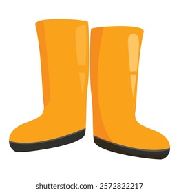 Pair of yellow rubber boots standing ready for work on a farm or garden