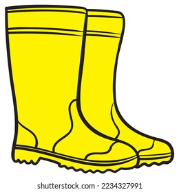 un par de botas de goma amarillas. gráfico vectorial, ilustración.