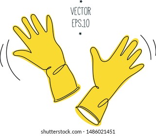 A pair of yellow rubber gloves for cleaning. Vector isolated image overlay.