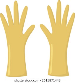 Pair of yellow rubber gloves isolated on white background. Illustration with objects for gardening and house cleaning