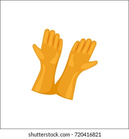 Pair of yellow traditional rubber firefighter's gloves. Vector illustration of part of fireman's facilities isolated on white background