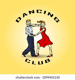 A pair of young dancer with the title Dancing Club. Hand drawn vector illustratoin. 