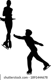 pair young figure skaters black silhouette. element thrown