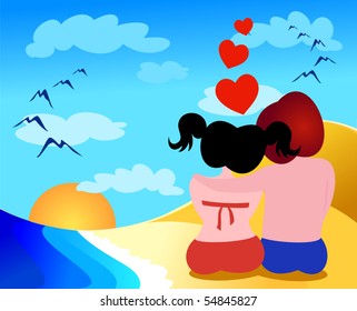 A pair of young lovers on the beach, vector