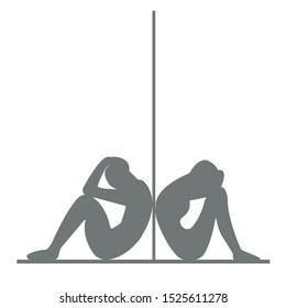 A pair of young lovers think of each other between one wall in different rooms. Vector illustration