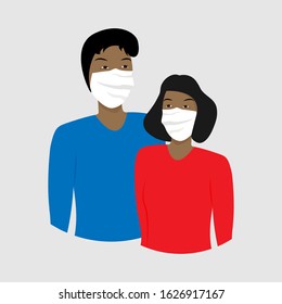 A pair of young people in medical bandages. Girl and man. The concept of protection against infection.
Vector. Isolated on white