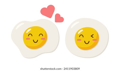 Paired eggs. Kawaii style. Valentine's Day. Vector illustration.