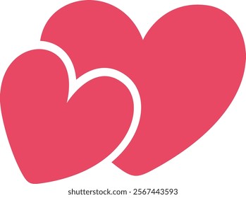 Paired pink hearts isolated from the background. Valentine's Day hearts. Flat illustration. Symbols of love, romance and wedding