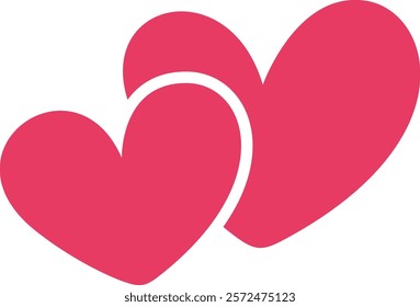 Paired pink hearts isolated from the background. Valentine's Day hearts. Flat illustration. Symbols of love, romance and wedding