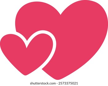 Paired pink hearts isolated from the background. Valentine's Day hearts. Flat illustration. Symbols of love, romance and wedding