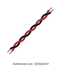Paired twisted electric wire. A wire is an electrical product that serves to connect an electric current source with a consumer, components of an electrical circuit. Vector illustration.