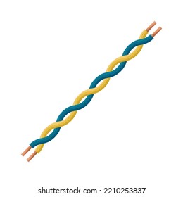 Paired twisted electric wire. A wire is an electrical product that serves to connect an electric current source with a consumer, components of an electrical circuit. Vector illustration isolated.