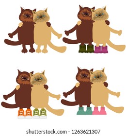 pairs of cute cats on white 