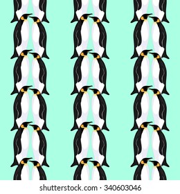 Pairs of emperor penguins. Seamless pattern wallpaper. Vector.