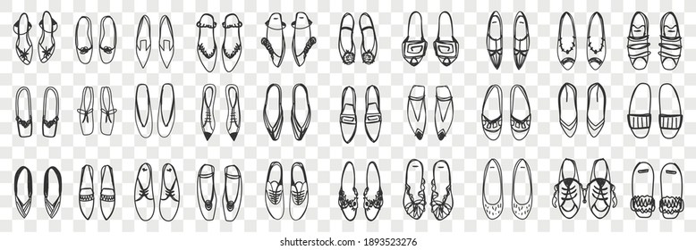 Pairs of feminine shoes doodle set