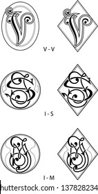 PAIRS OF INITIAL TO CUSTOMIZE CLOTHES, TOWELS AND BEDCLOTHES. THE PAIRS ARE:  VV - IS - IM
