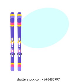 Pairs of skis flat style vector illustration with space for text.