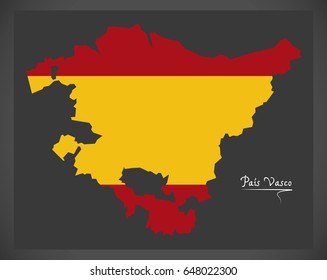 Pais Vasco Map With Spanish National Flag Illustration