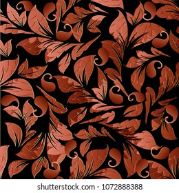 Paisley 3d vector seamless pattern. Luxury patterned leafy background. Vintage floral ornaments. Terracotta paisley flowers, ornamental leaves in baroque style. Abstract design for wallpapers, fabric