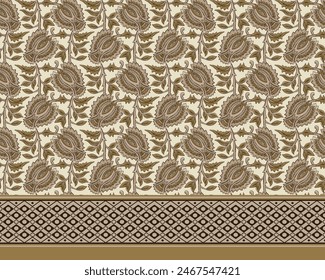 Paisley Abstract Pattern Decorative Ethnic Design Seamless Pattern All over print With Border Vector Illustration