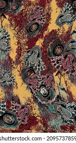 paisley all over vector design with ornament background  full size illustration digital image for textiles print factory