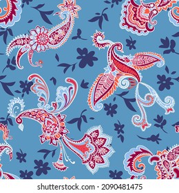 Fondo animal de Paisley. Patrón sin foco con pájaros de fantasía. Fuegos artificiales al estilo Paisley. Motivo folk oriental.