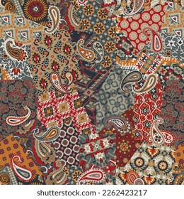 Paisley arabesque Damast Gewebe Flickwerk Vintage Vintage Vektor nahtloses Muster