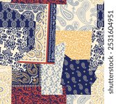 Paisley arabesque damask motifs patchwork wallpaper abstract vector seamless pattern for fabric pillow cloth shirt carpet tablecloth rug 