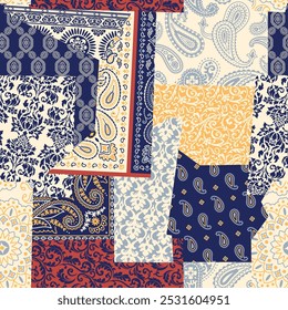 Paisley arabesco adornos de damasco patchwork Fondo de pantalla abstracto Vector sin patrón para tela almohada tela camisa alfombra mantel alfombra 