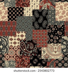 Paisley arabesco adornos de damasco patchwork Fondo de pantalla abstracto Vector sin patrón para tela almohada tela camisa alfombra mantel alfombra 