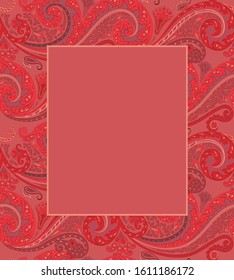 paisley background frame with seamless pattern, decorative layout for invitation, card design, label, flyer, brochure, poster, cover design, packaging and advertising