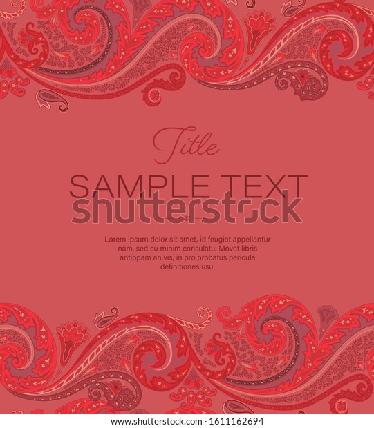 paisley background\
template with seamless pattern border, decorative layout for\
invitation, card design, label, flyer, brochure, poster, cover\
design, packaging and advertising\
