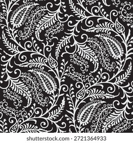 paisley background vintage seamless pattern on black