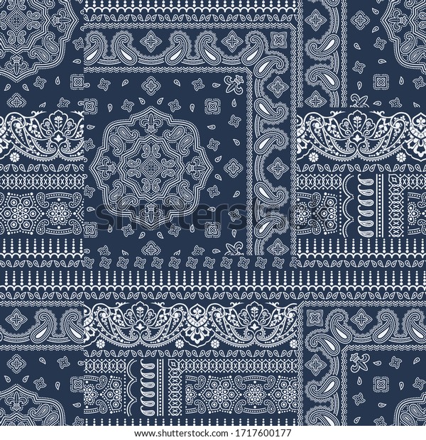 Paisley bandana fabric patchwork abstract\
vector seamless\
pattern\
