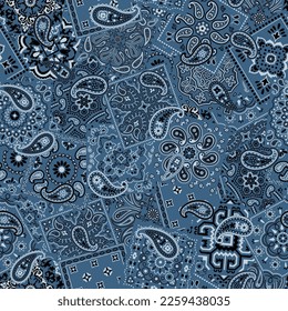 Paisley bandana fabric patchwork vintage vector seamless pattern