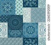 Paisley bandana fabric patchwork wallpaper vintage vector seamless pattern