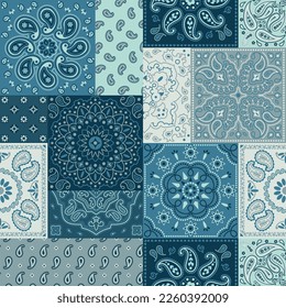 Paisley bandana fabric patchwork wallpaper vintage vector seamless pattern