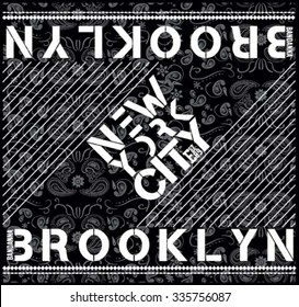 paisley bandana illustration, typography, new york t-shirt graphics, brooklyn vectors