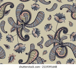 Paisley Bandana Printed Seamless Pattern. Boho vintage style vector background. Silk neck scarf or kerchief square pattern design style, best motif for print on fabric or papper.
